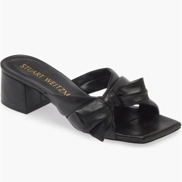 NWOT Stuart Weitzman Sofia Bow Sandal Black Leather Size 10 - Picture 1 of 10
